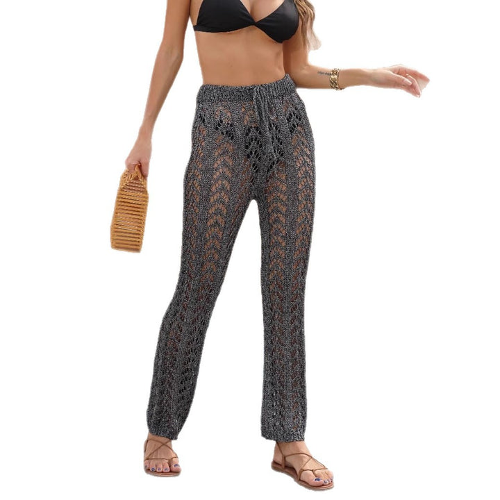 Damen Häkelstrandhose mit elegantem Lochmuster und verstellbarem Bund Drune