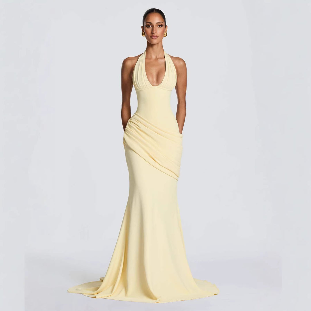 Damen Abendkleid mit elegantem Wickeldesign und tiefem V-Ausschnitt Drune