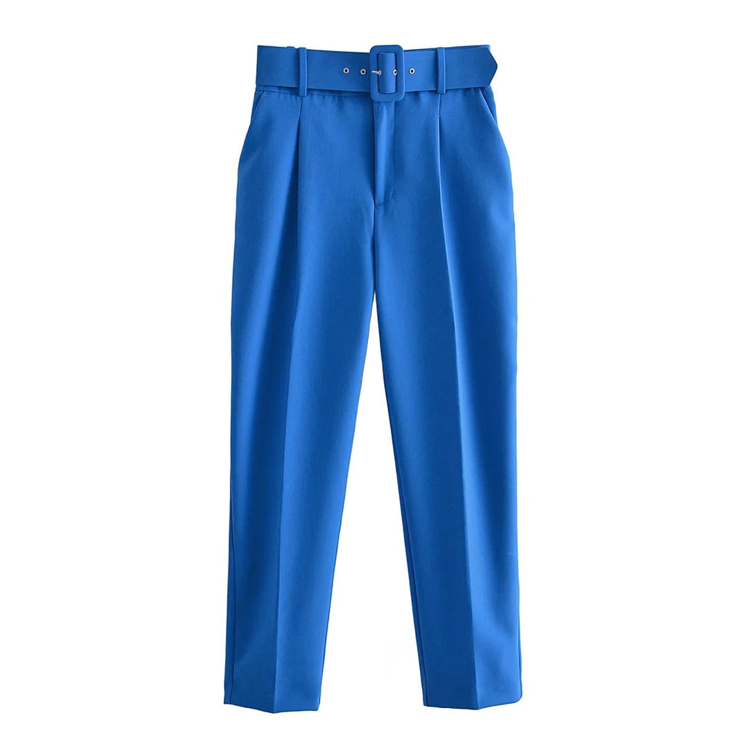 Damen Hochtaillierte Tailored-Hose mit Bundfalten und Stoffgürtel Drune