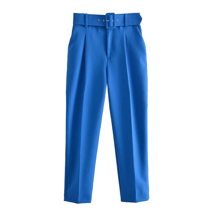 Damen Hochtaillierte Tailored-Hose mit Bundfalten und Stoffgürtel Drune