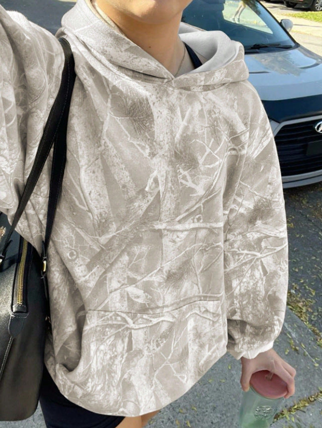 Damen Oversize Kapuzenpullover mit Naturmuster und Kängurutasche Drune