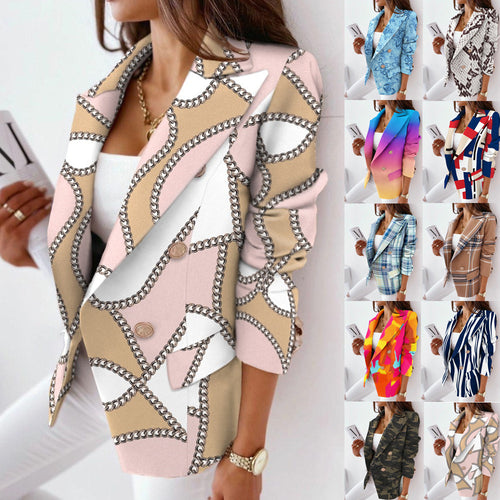 Damen Modischer Blazer mit Zebra-Muster und doppelter Knopfleiste Drune
