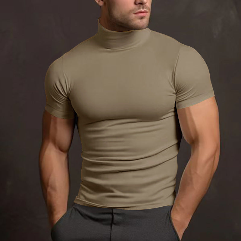 Herren nan körperbetontes elastisches Kurzarm-Rollkragenoberteil Drune