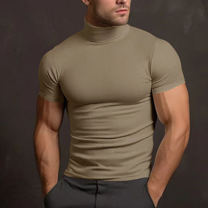 Herren nan körperbetontes elastisches Kurzarm-Rollkragenoberteil Drune