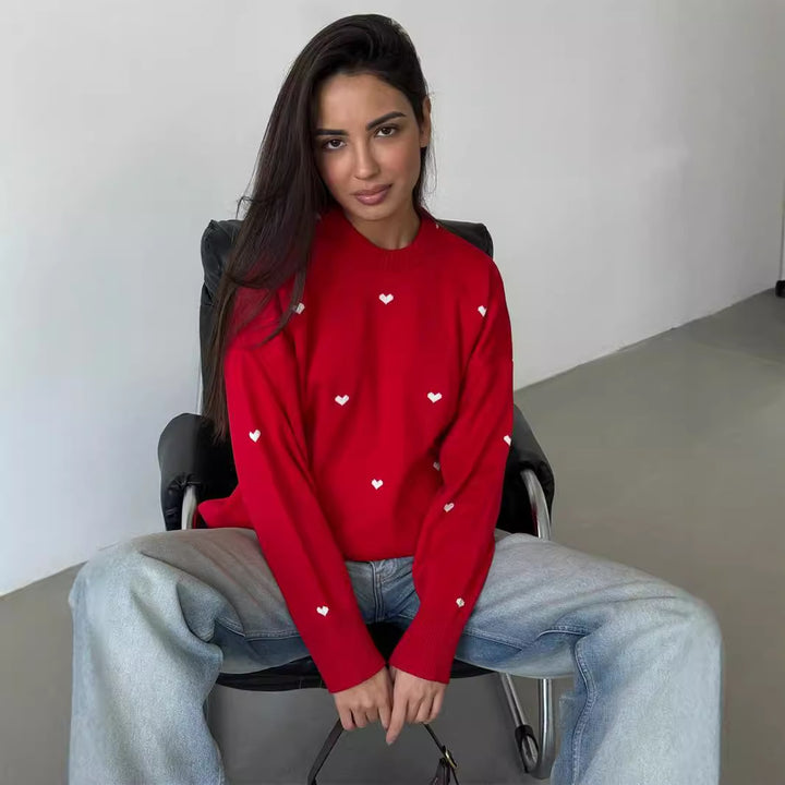 Damen Lässiger Pullover mit Herz-Muster Drune