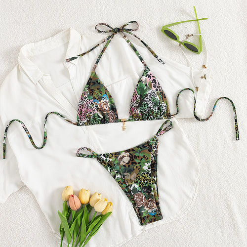 Damen Triangel-Bikini mit floralem Camouflage-Design Drune