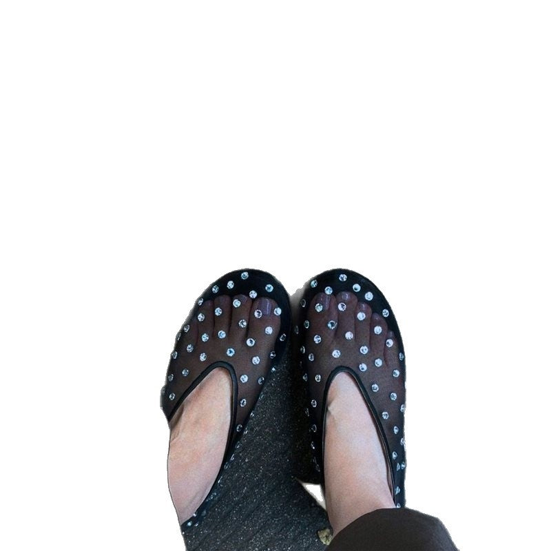 Damen Transparente Mesh‑Ballerinas mit Strassbesatz und gepolsterter Innensohle Drune