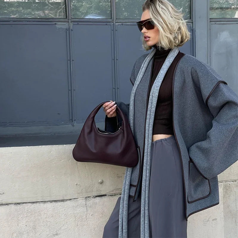 Damen Wickeljacke mit weitem Schnitt und praktischen Taschen Drune