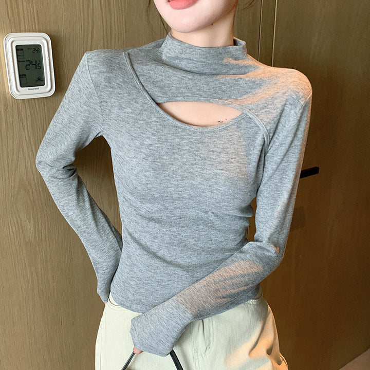 Damen Elegantes Langarmshirt mit Ausschnitt Drune