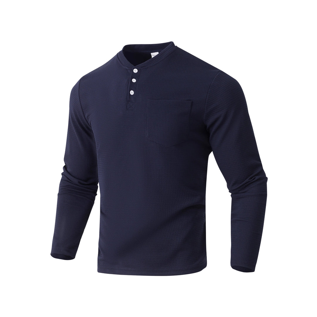 Herren Langarm Henley mit Waffelstruktur und Brusttasche thermisches Langarmshirt Drune