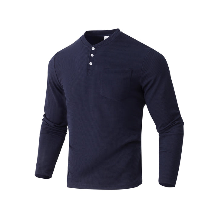 Herren Langarm Henley mit Waffelstruktur und Brusttasche thermisches Langarmshirt Drune