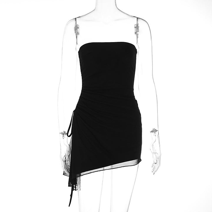 Damen Off-Shoulder Mini-Kleid mit asymmetrischem Saum und Raffung Drune