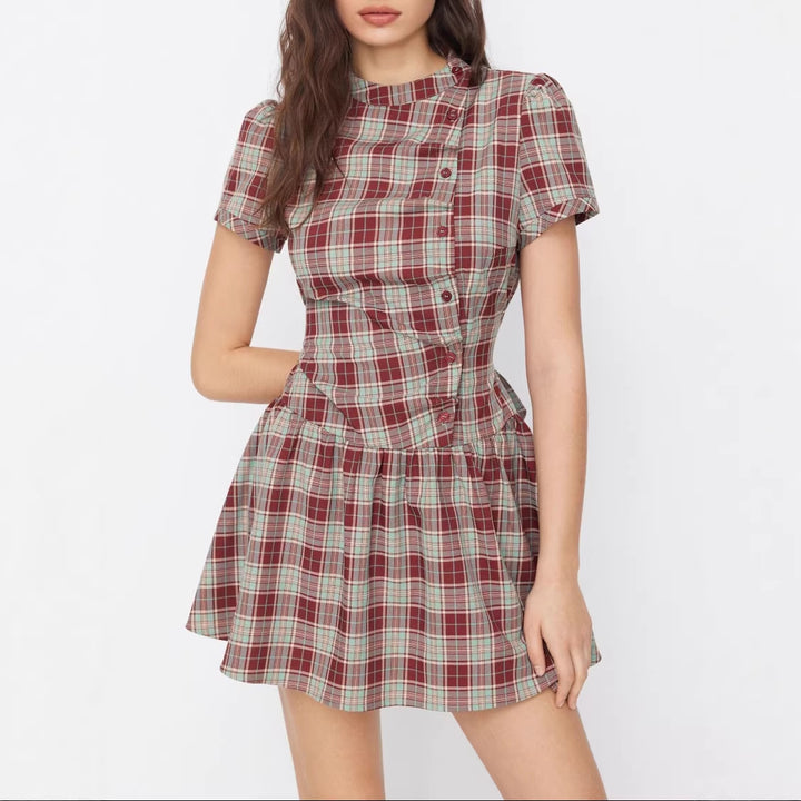 Damen Karo Kurzarmkleid Drune
