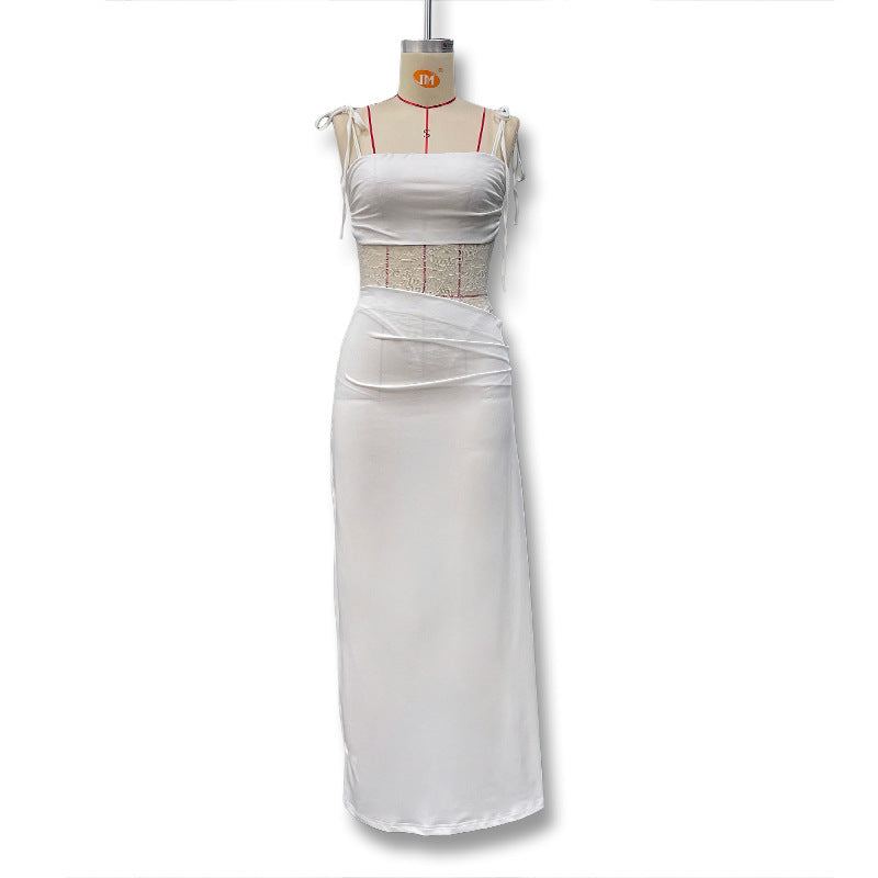 Damen Elegantes Maxikleid mit Spitzeneinsätzen und verstellbaren Trägern Drune