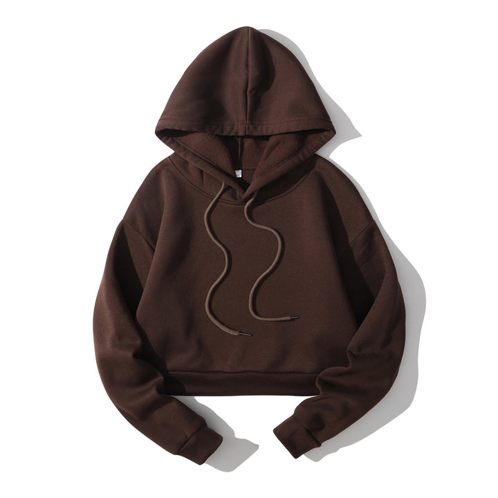 Damen nan cropped Kapuzenpullover mit weichem Fleece‑Innenfutter und elastischem Rippbund Drune