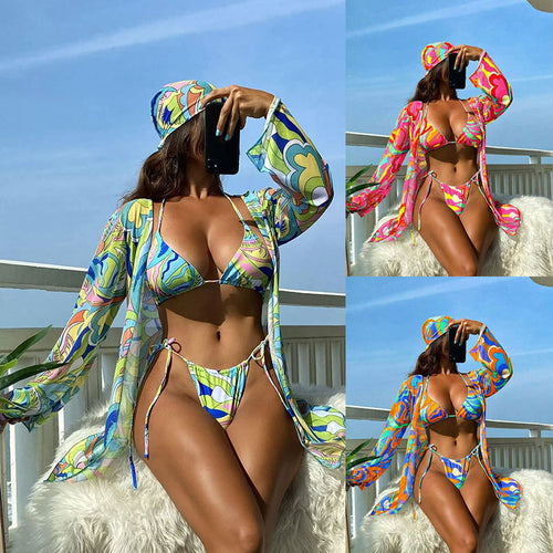 Damen Bikini-Set mit trendigem Wickeldesign und floralem Muster Drune