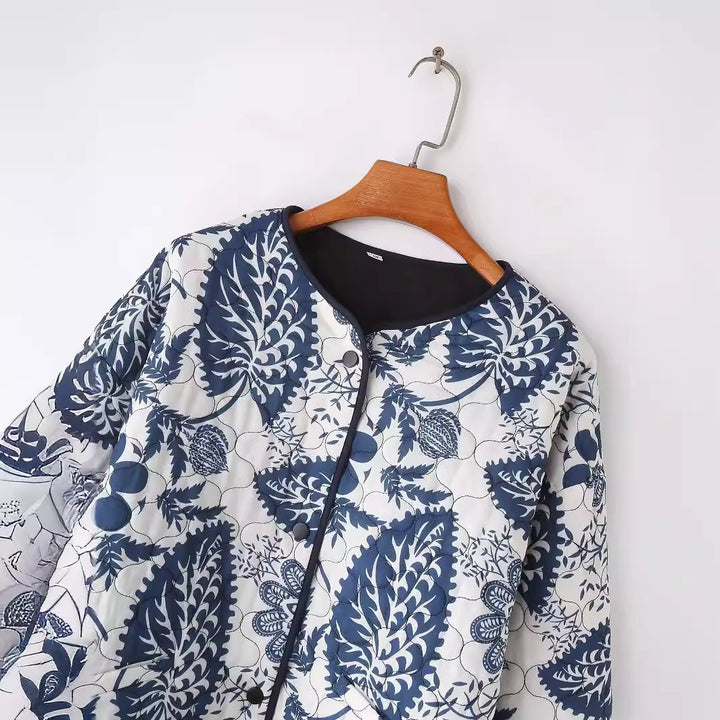 Damen nan gesteppte Kurzjacke im Kimono-Look mit floralem Steppmuster Drune