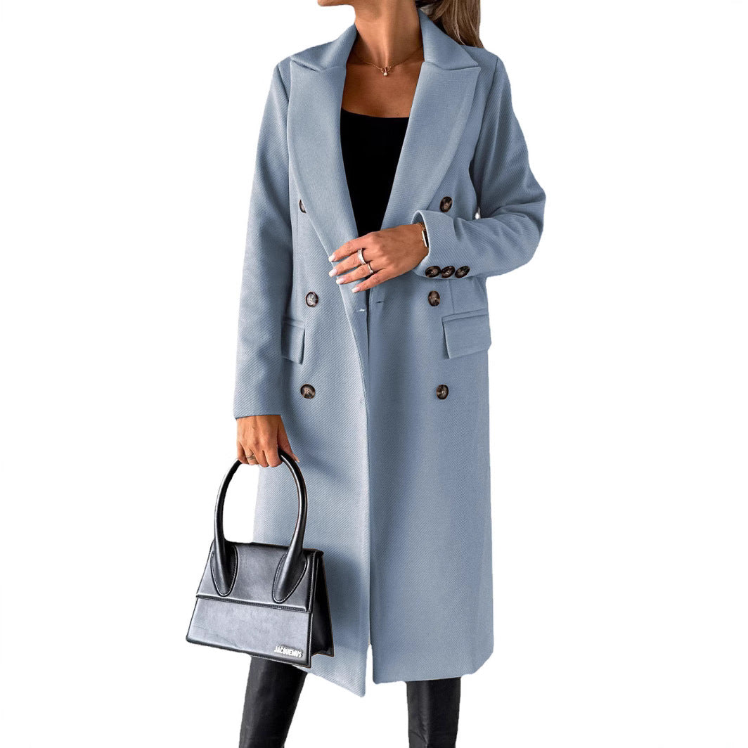 Damen eleganter Wollmantel mit doppelter Knopfreihe und klassischem Schnitt Drune
