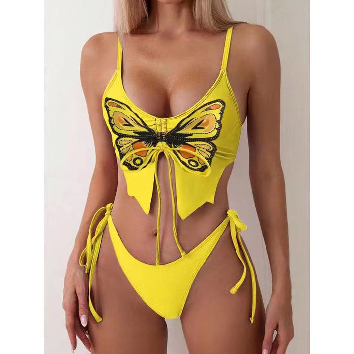 Damen Designer Triangelbikini mit verspielter Schmetterlingsverzierung Drune