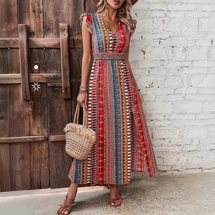 Damen Maxikleid mit buntem geometrischem Design Drune