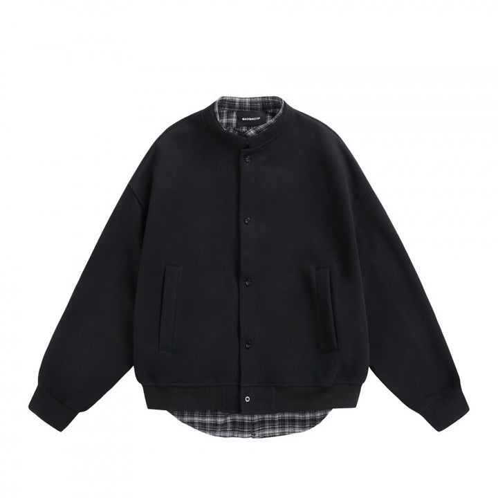 Herren Oversize-Sweatjacke im College‑Stil mit verdeckter Druckknopfleiste und kariertem Innenfutter Drune