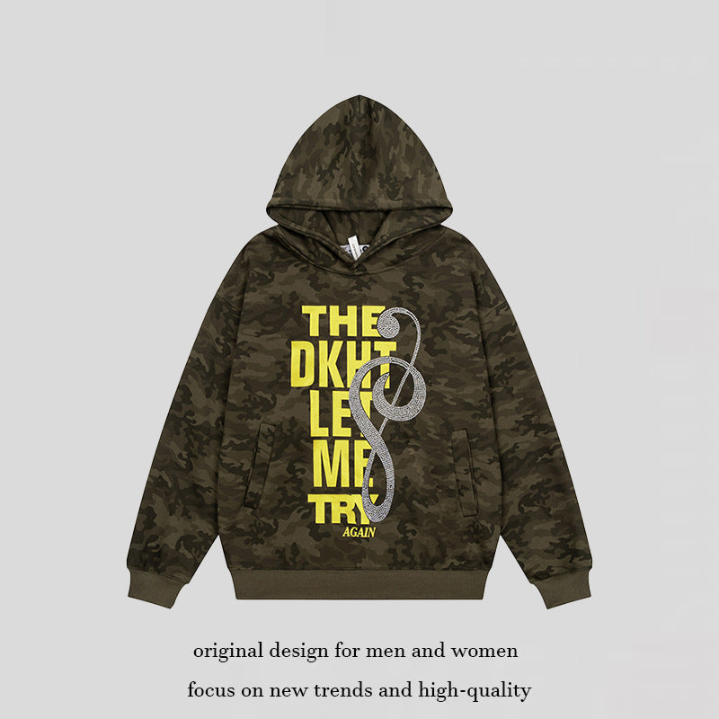 Damen Kapuzenpullover mit Strass-Frontprint, Relaxed-Fit und seitlichen Eingrifftaschen Drune