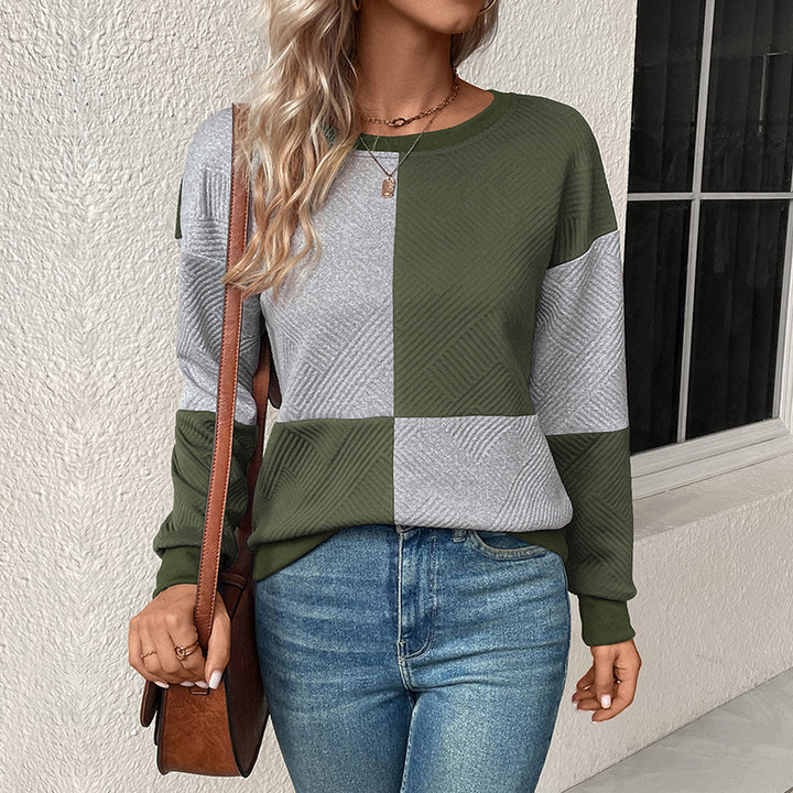 Damen Modischer Sweatshirt mit Blockmuster Drune