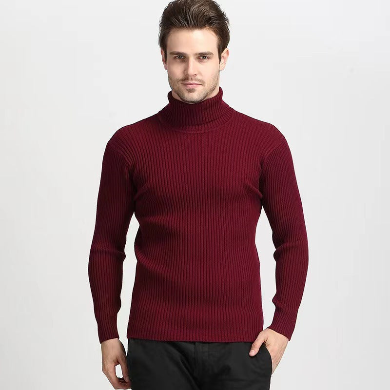 Herren nan schmal geschnittener Rippen-Rollkragenpullover aus feinem Wollmix mit Stretch Drune