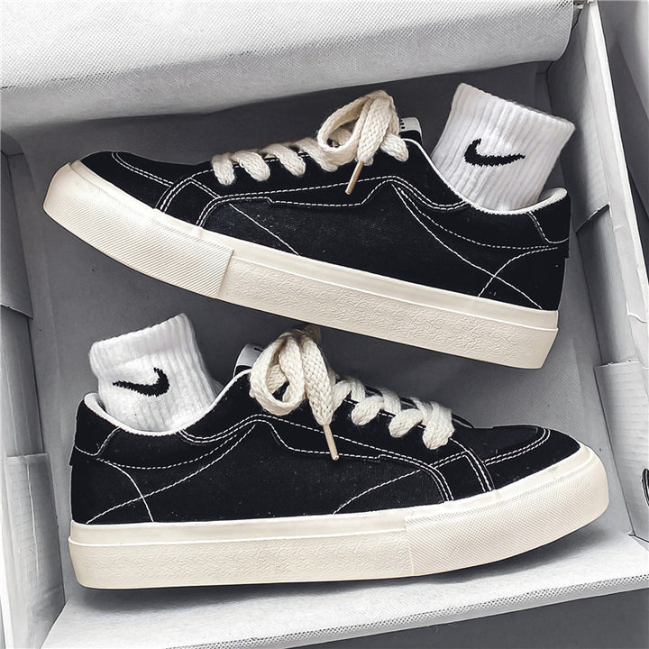 Unisex lässiger Canvas-Low-Top Sneaker mit kontrastnaher Ziersteppung und gepolsterter Plateausohle Drune