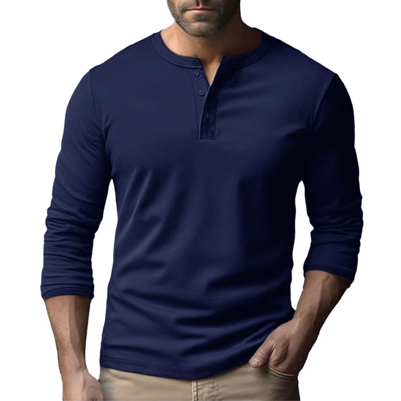 Herren Langarm-Henley-Shirt mit durchgehendem Knopfverschluss und softer Baumwollmischung Drune