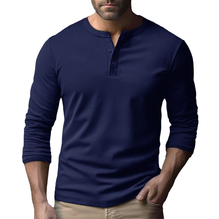 Herren Langarm-Henley-Shirt mit durchgehendem Knopfverschluss und softer Baumwollmischung Drune