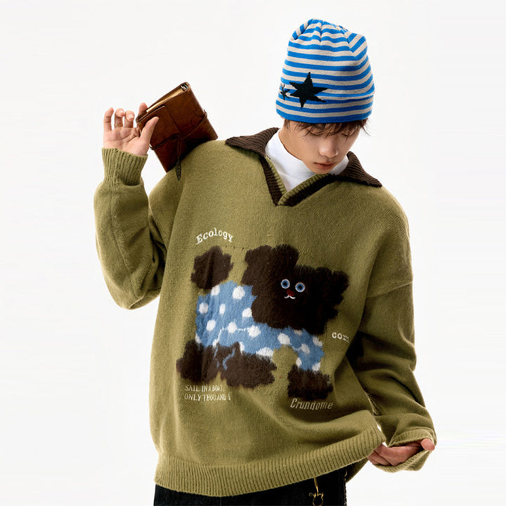 Damen Modischer Grobstrickpullover mit Tiermotiv Drune