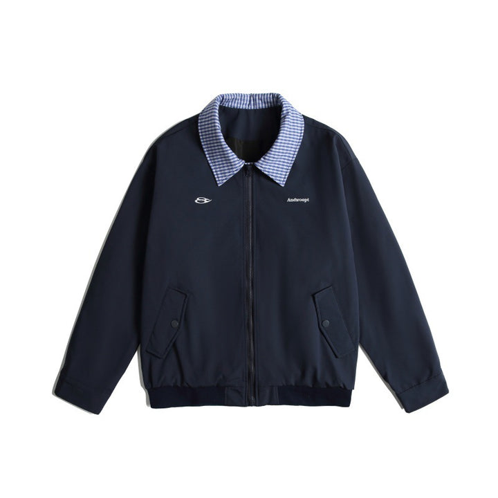 Herren Leichte Harrington-Bomberjacke mit Karierter Hemdkragen und Pattentaschen Drune