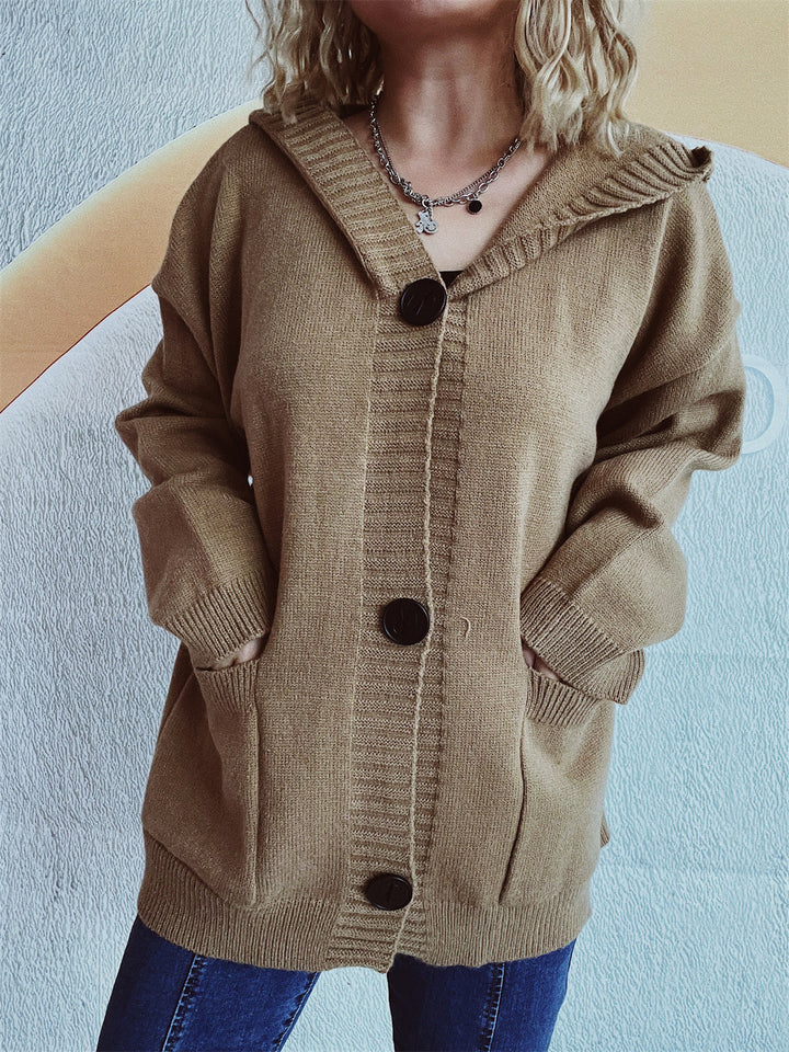 Damen kuschelige Strickjacke mit Kapuze und aufgesetzten Taschen Drune