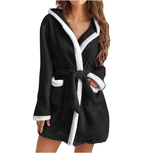 Damen kuscheliger Fleece-Bademantel mit Kapuze und Taschen Drune