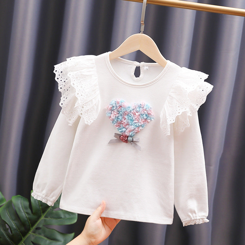 Mädchen Rundhals Sweatshirt mit Rüschendetails und Herzapplikation Drune
