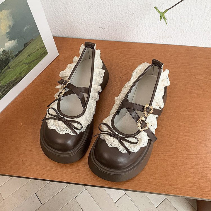 Damen Rüschen Sneakers mit dekorativen Schnallen und robustem Profil Drune