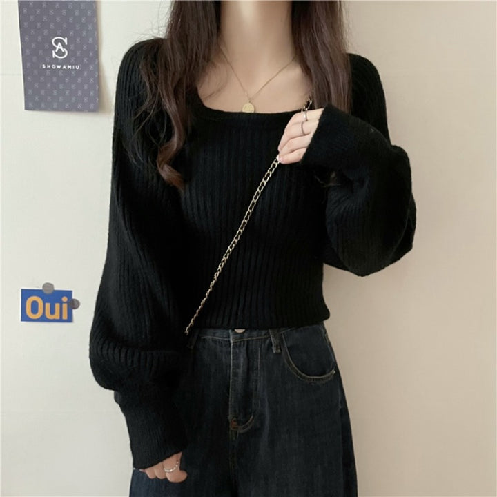 Damen legerer Rippstrickpullover mit weiten Ärmeln Drune