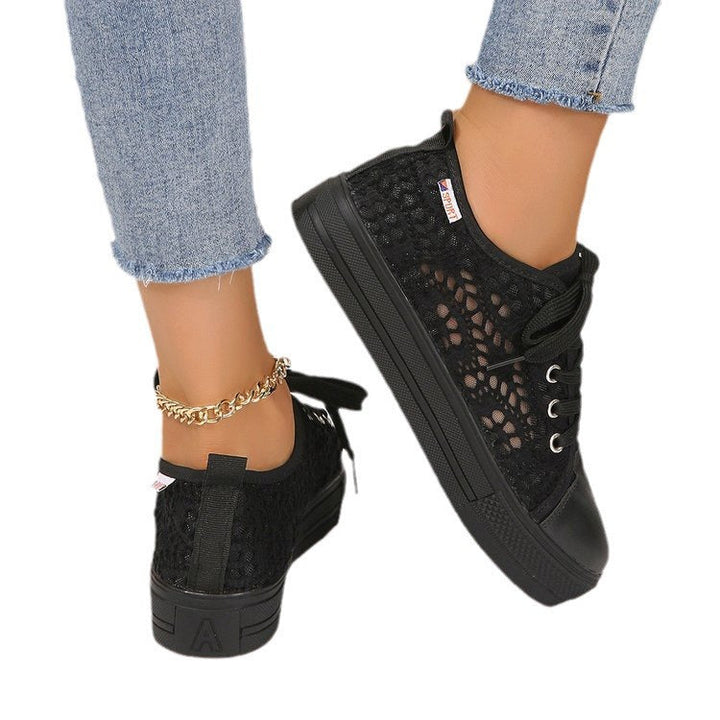 Damen modische Luftige Sneakers mit Häkel-Design und Plateau-Sohle Drune