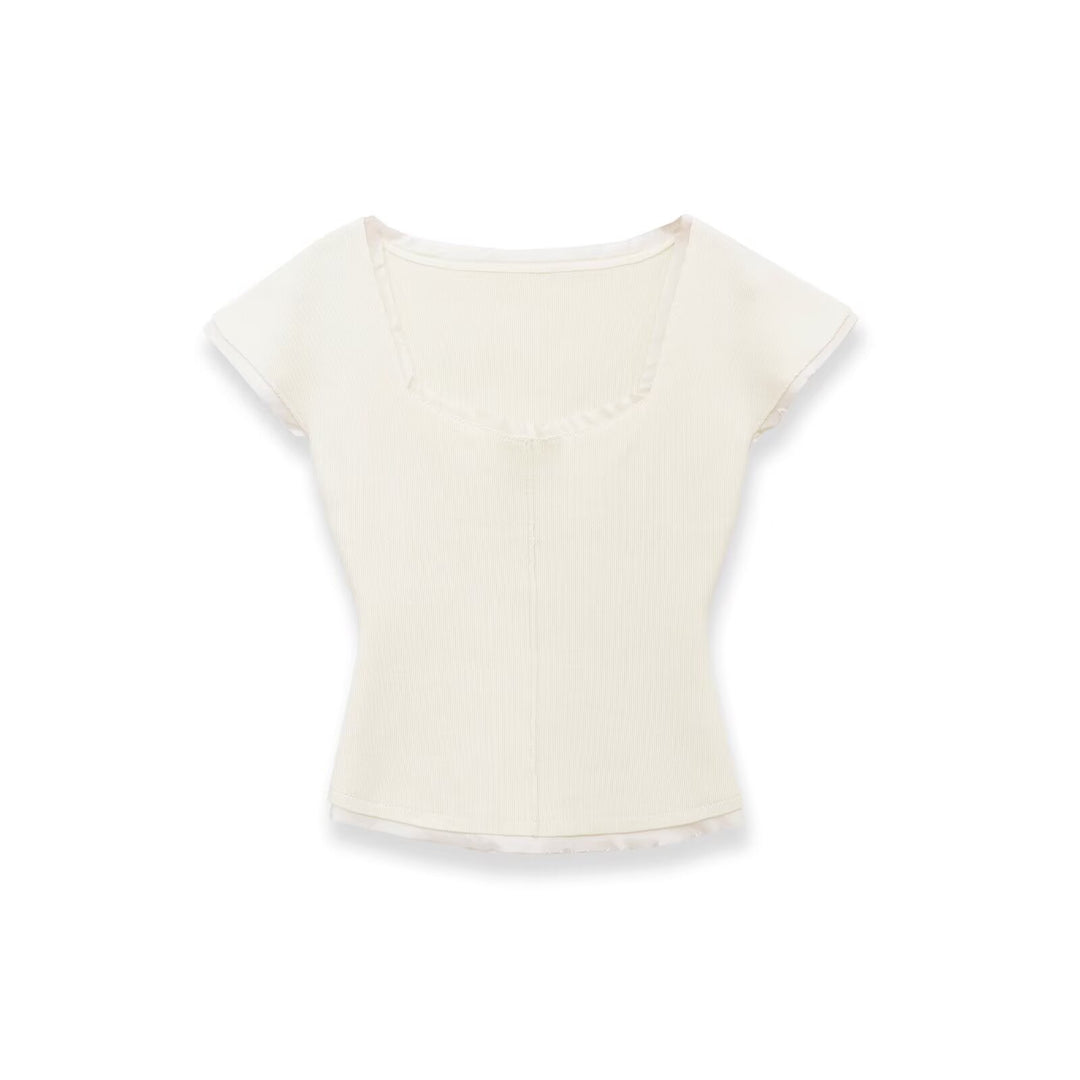 Damen figurbetontes kurzärmliges Shirt mit Rippstruktur Drune