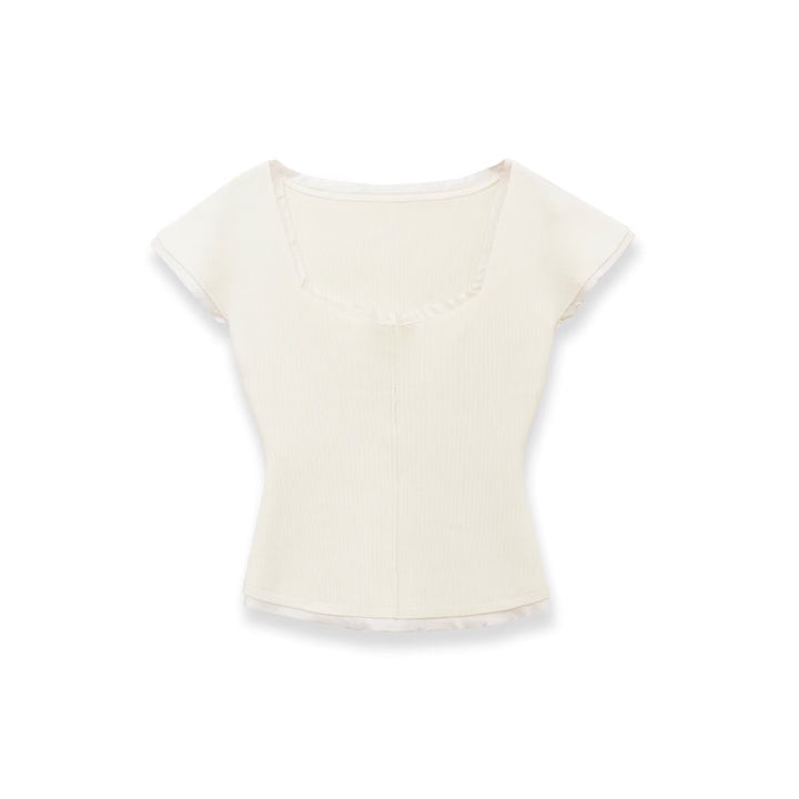 Damen figurbetontes kurzärmliges Shirt mit Rippstruktur Drune