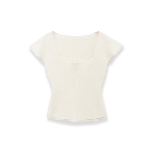 Damen figurbetontes kurzärmliges Shirt mit Rippstruktur Drune