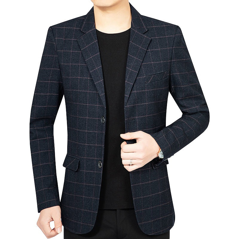 Herren Kariertes Slim-Fit City-Blazer mit Fensterkaro und Pattentaschen Drune