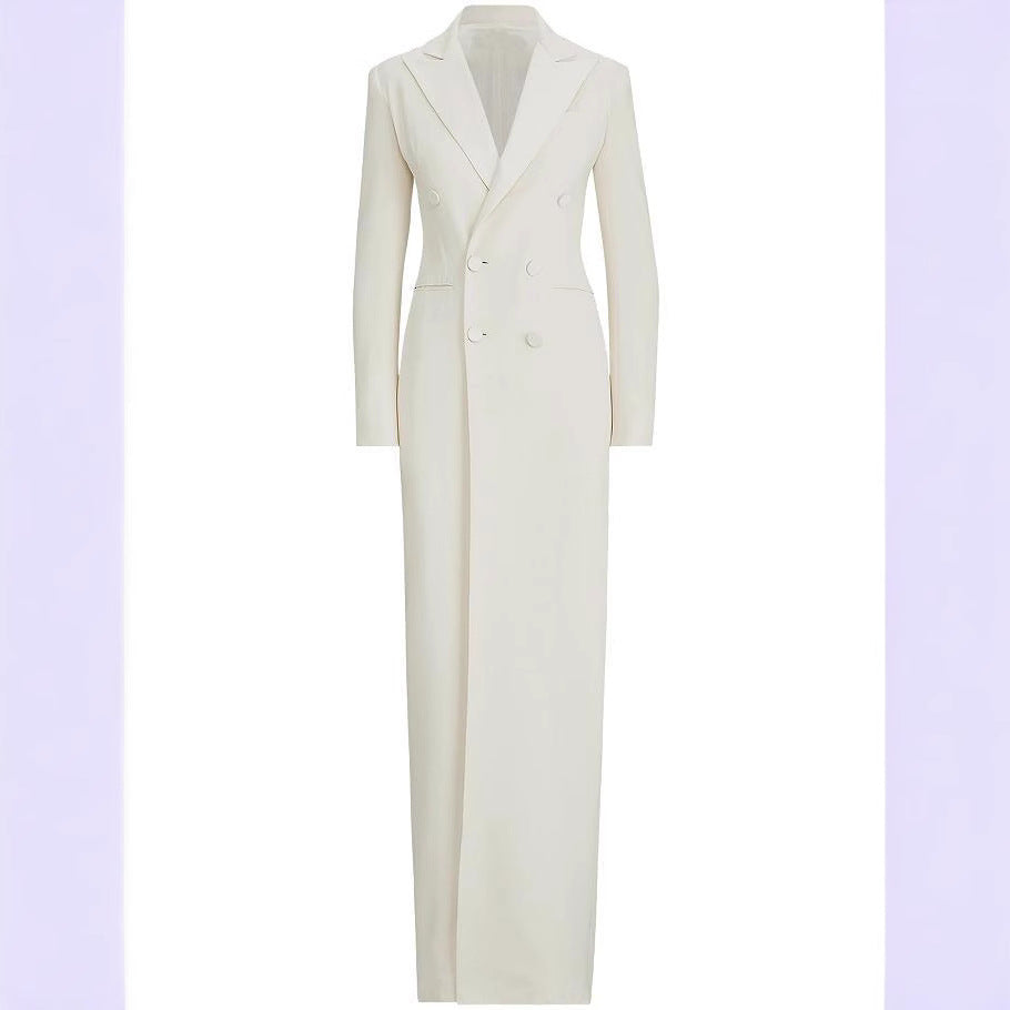 Damen Lange Smokingsakko-Kleid mit tailliertem Schnitt und Beinschlitz Drune