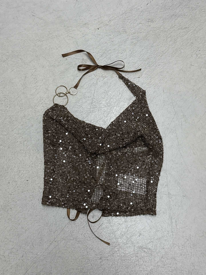 Damen Glamouröses Haltertop mit schimmernden Details Drune