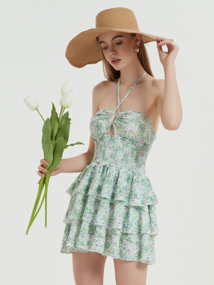Damen Rüschenkleid mit trägerlosem Design und floralem Muster Drune