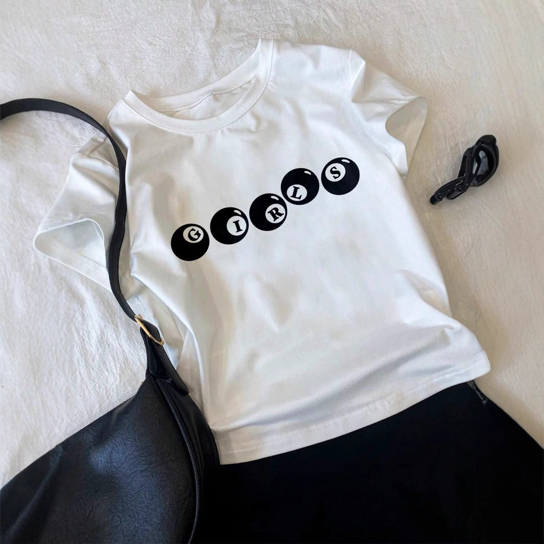 Damen cropped T-Shirt mit verspieltem Aufdruck Drune
