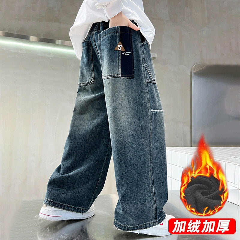Unisex lockere Utility-Jeans mit tiefen Taschen Drune