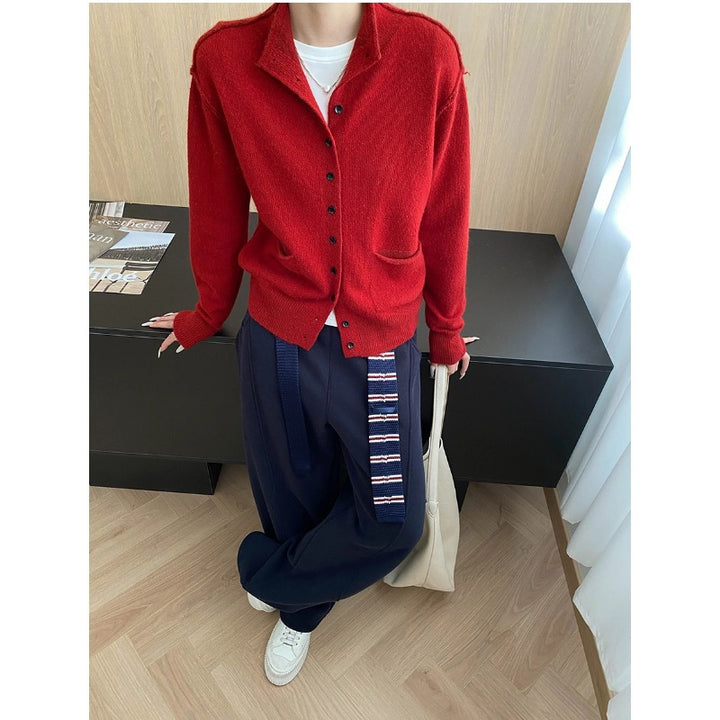 Damen kuschelige Strickjacke mit praktischen Taschen und Knopfverschluss Drune
