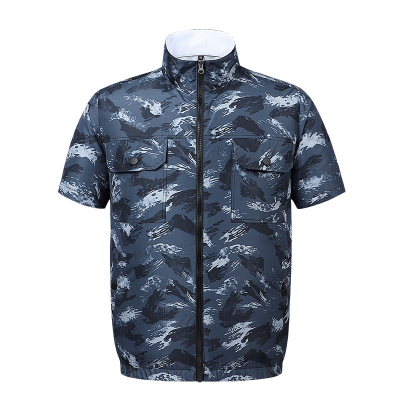 Herren nan leichte kurzärmelige Freizeitjacke mit Stehkragen, Reißverschluss und Brusttaschen Drune